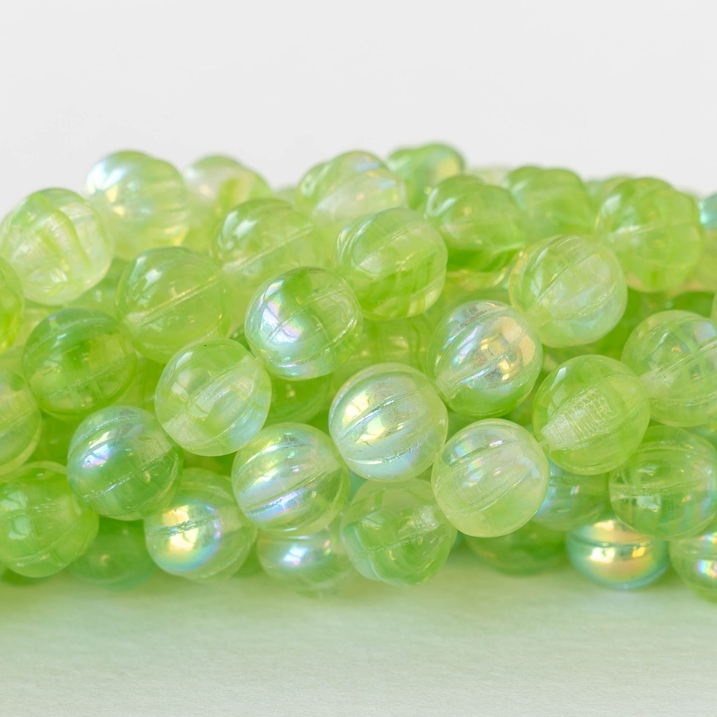 8mm Melon Bead - Honeydew Green AB - 25 Beads