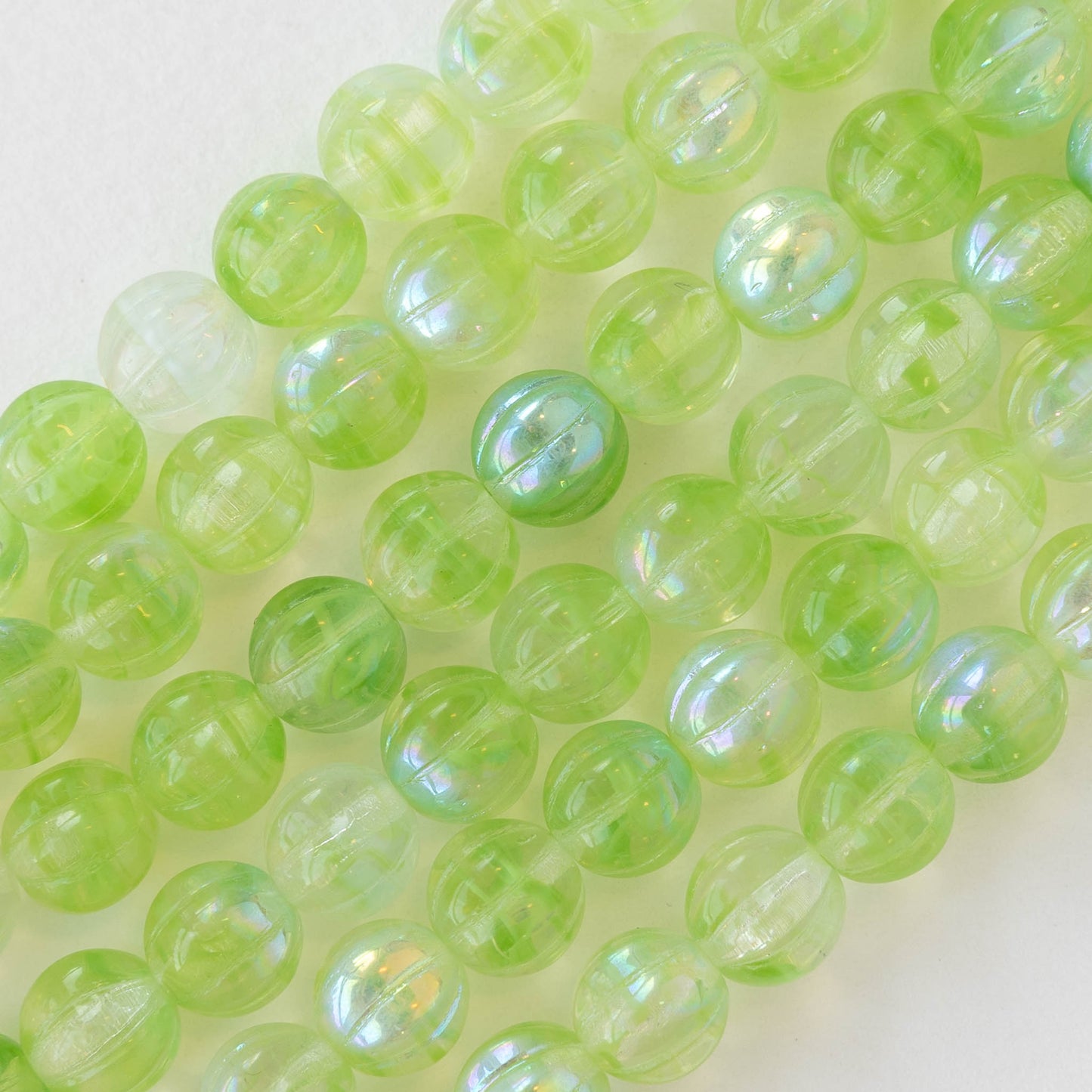 8mm Melon Bead - Honeydew Green AB - 25 Beads