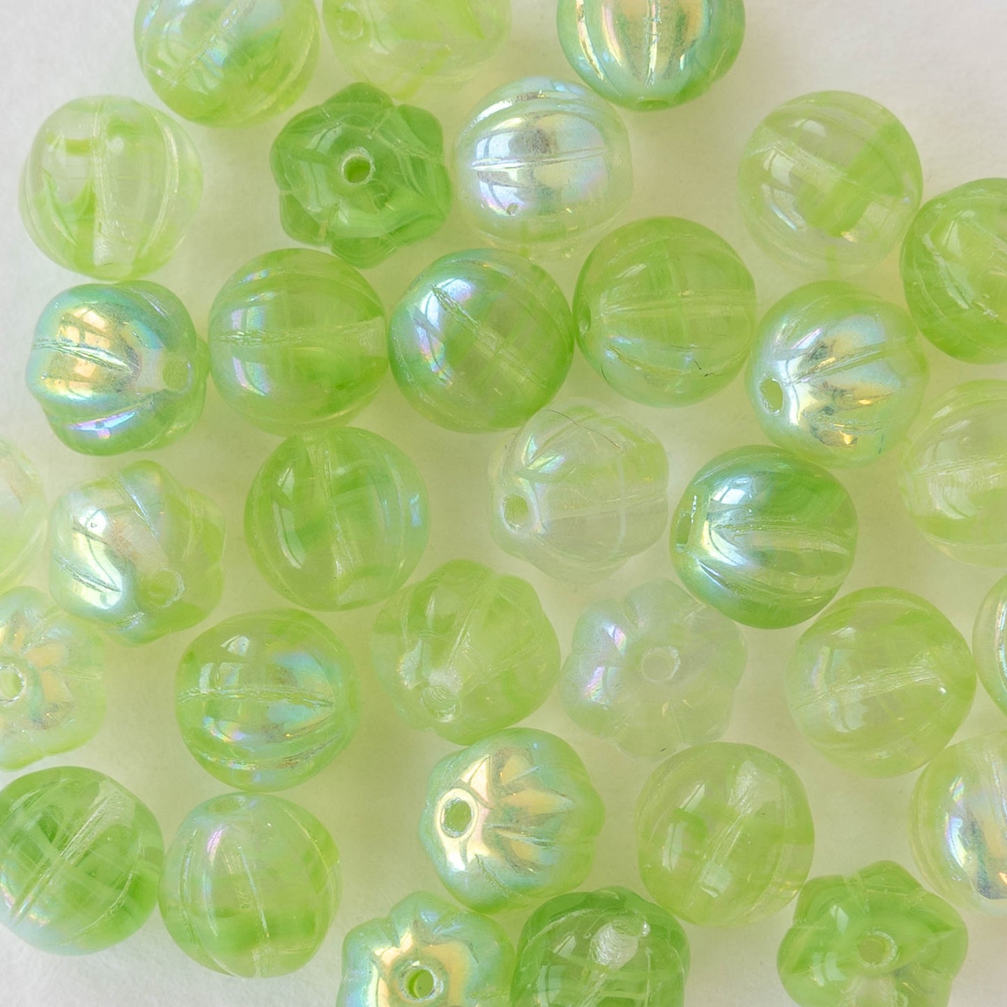 8mm Melon Bead - Honeydew Green AB - 25 Beads