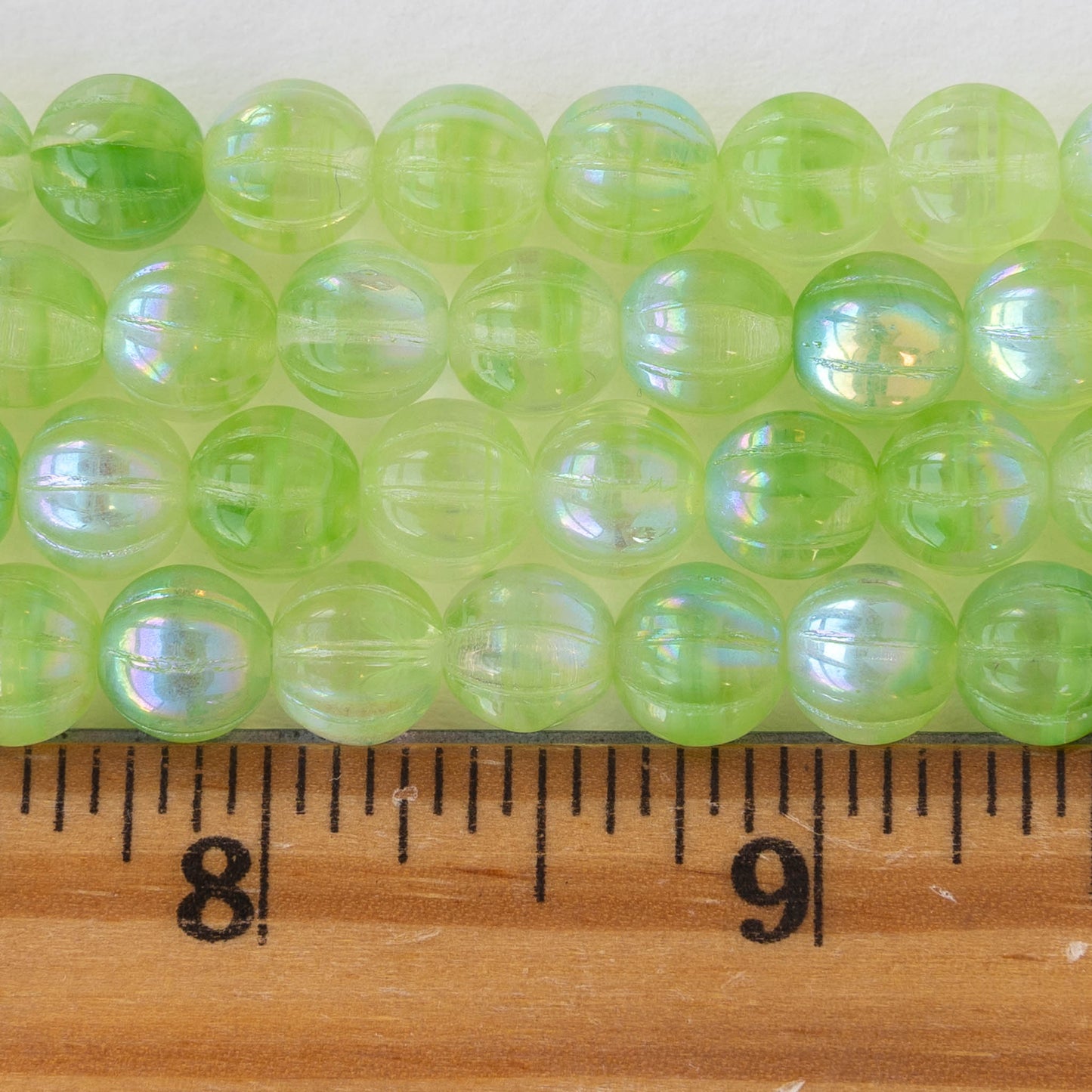 8mm Melon Bead - Honeydew Green AB - 25 Beads