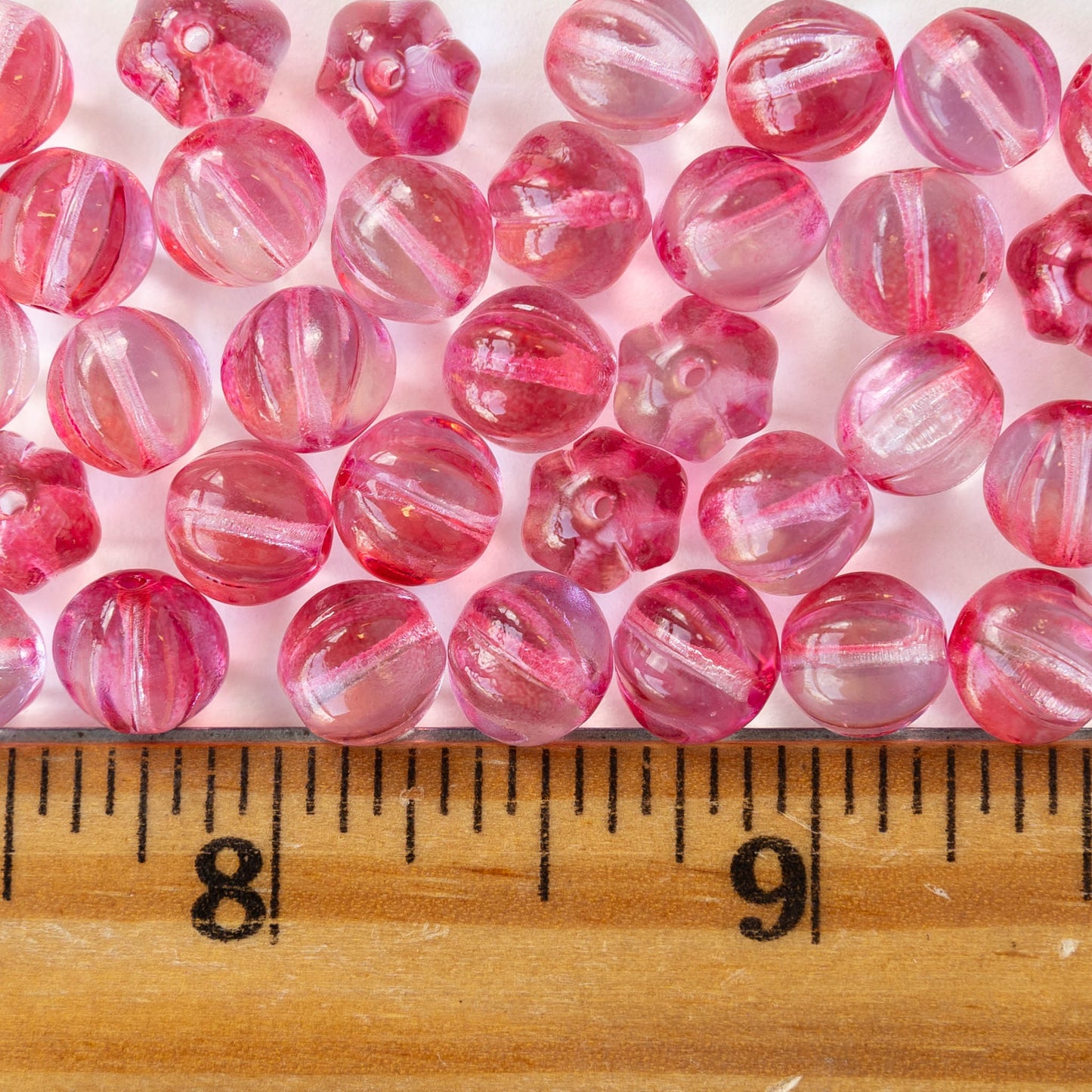 8mm Glass Melon Beads - Transparent Pink Crystal Mix - 20 Beads