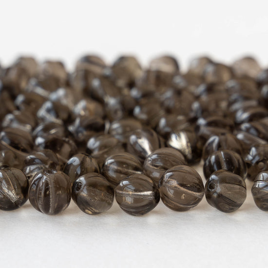 8mm Glass Melon Beads - Transparent Smokey Topaz - 20 Beads