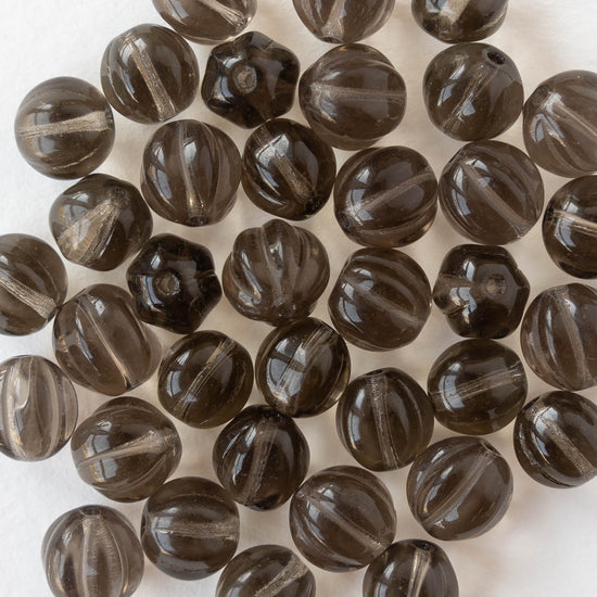 8mm Glass Melon Beads - Transparent Smokey Topaz - 20 Beads