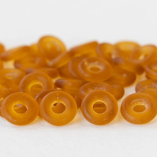 8mm Glass Ring Beads - Matte Amber - 50 or 100