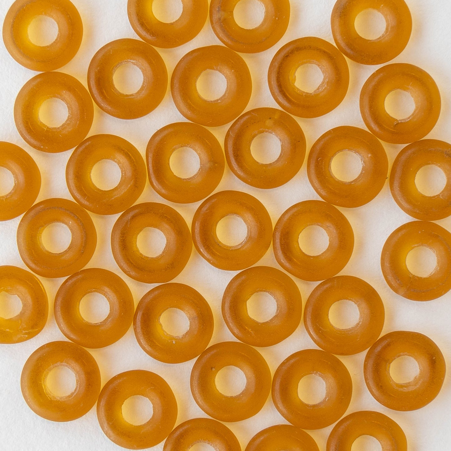 8mm Glass Ring Beads - Matte Amber - 50 or 100