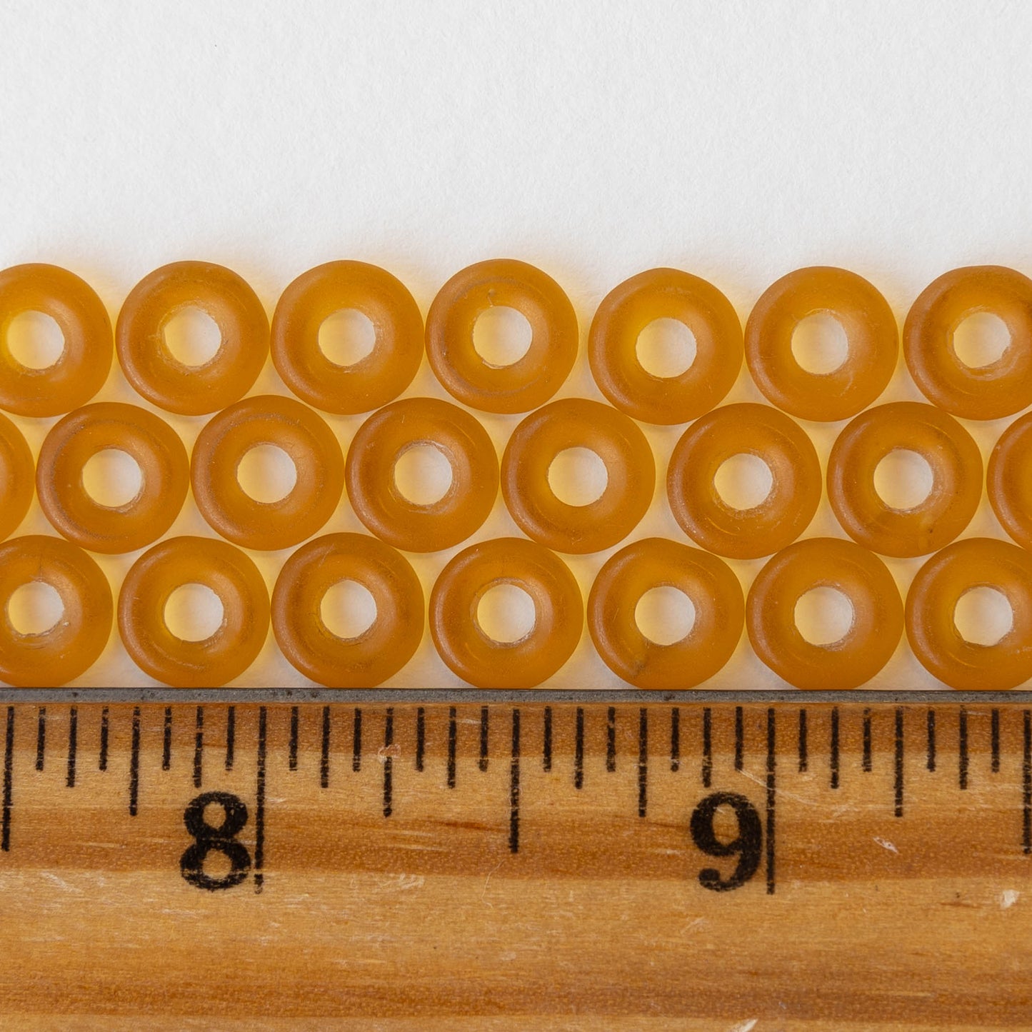 8mm Glass Ring Beads - Matte Amber - 50 or 100