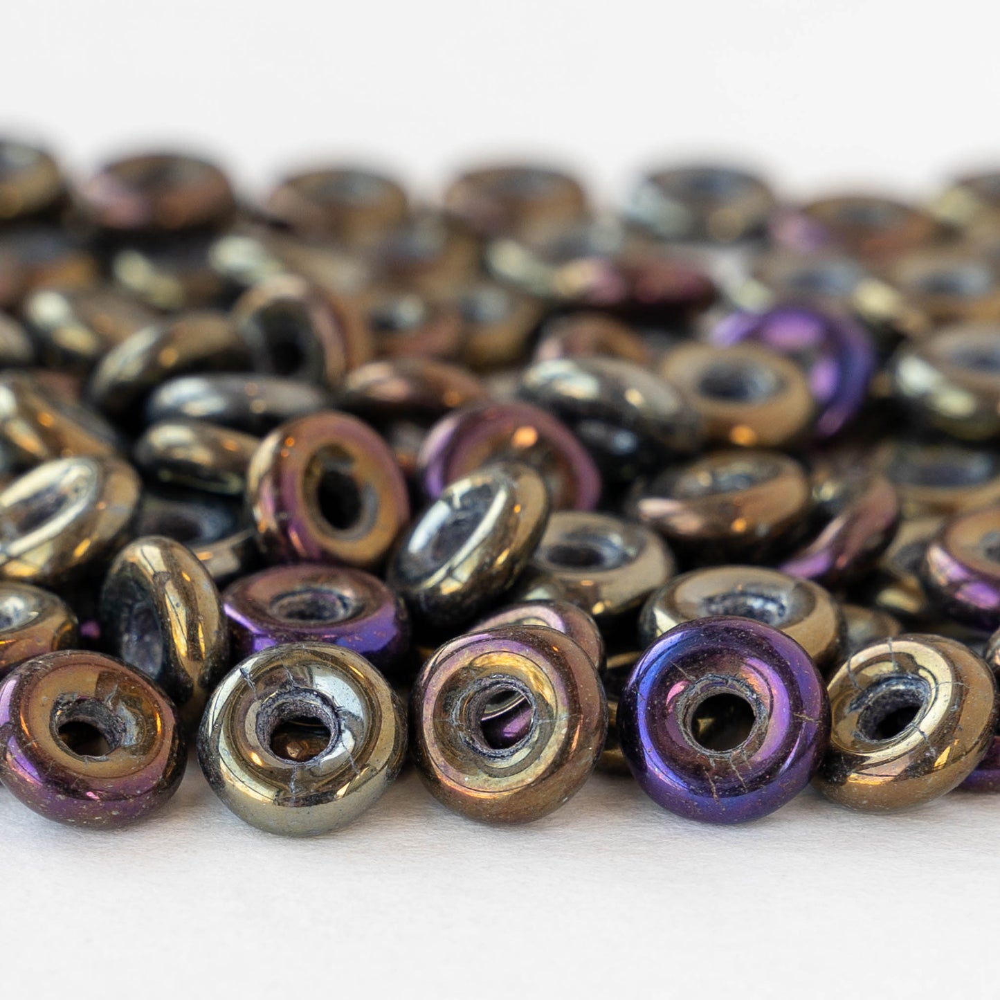 8mm Glass Ring Beads - Metallic Brown Iris- 50 or 100 Beads