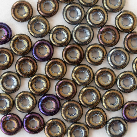 8mm Glass Ring Beads - Metallic Brown Iris- 50 or 100 Beads