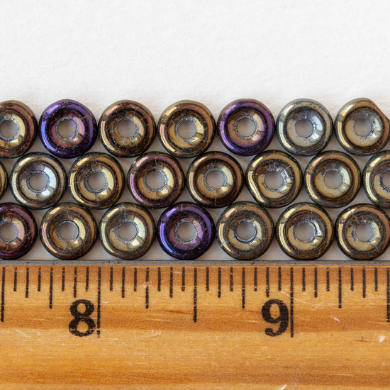 8mm Glass Ring Beads - Metallic Brown Iris- 50 or 100 Beads