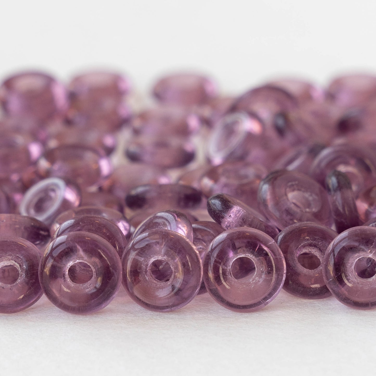 8mm Glass Ring Beads - Transparent Amethyst - 50 or 100 Beads