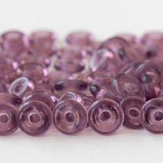 8mm Glass Ring Beads - Transparent Amethyst - 50 or 100 Beads