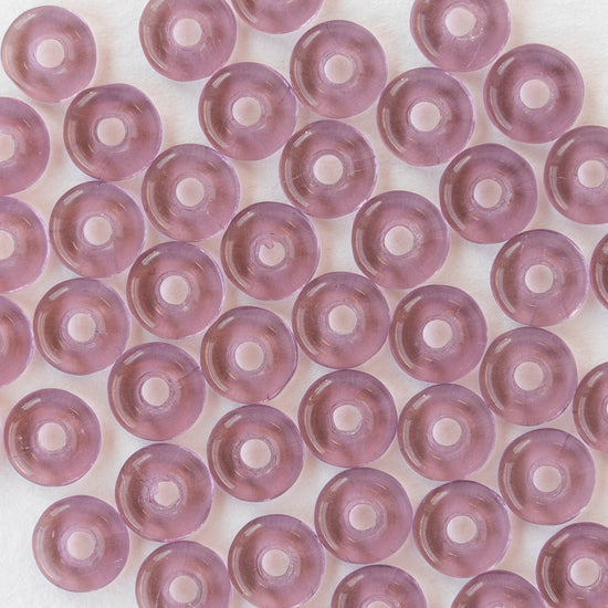 8mm Glass Ring Beads - Transparent Amethyst - 50 or 100 Beads