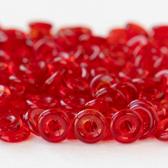 8mm Glass Ring Beads - Transparent Red - 50 or 100 Beads