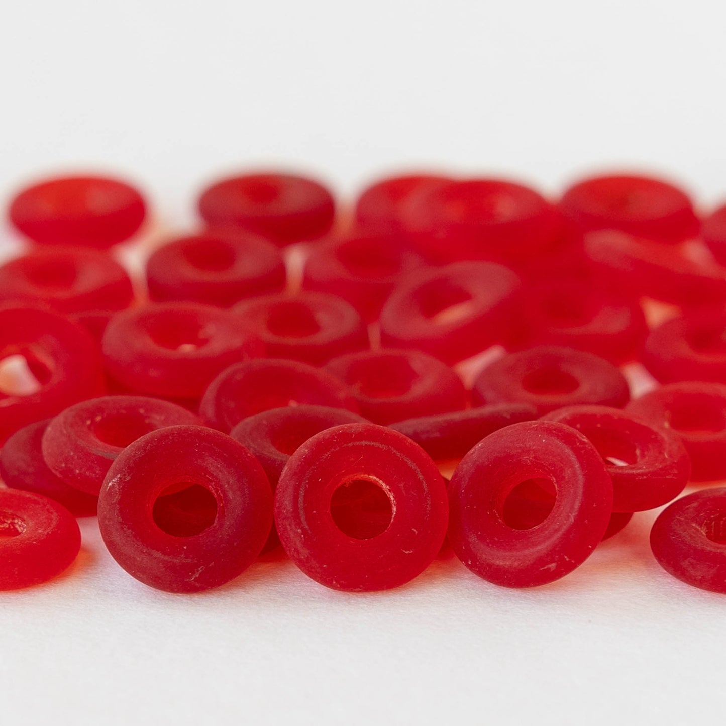 8mm Glass Ring Beads - Matte Red - 50 or 100 Beads