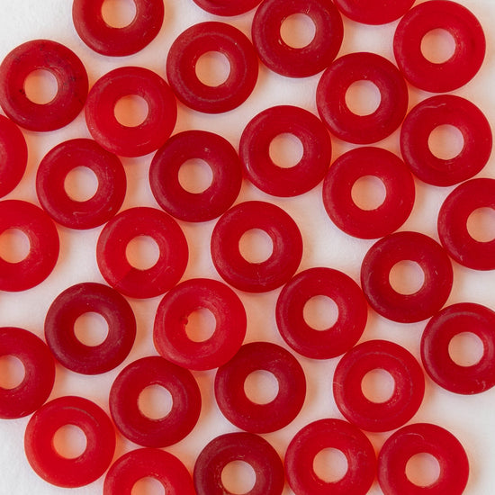 8mm Glass Ring Beads - Matte Red - 50 or 100 Beads