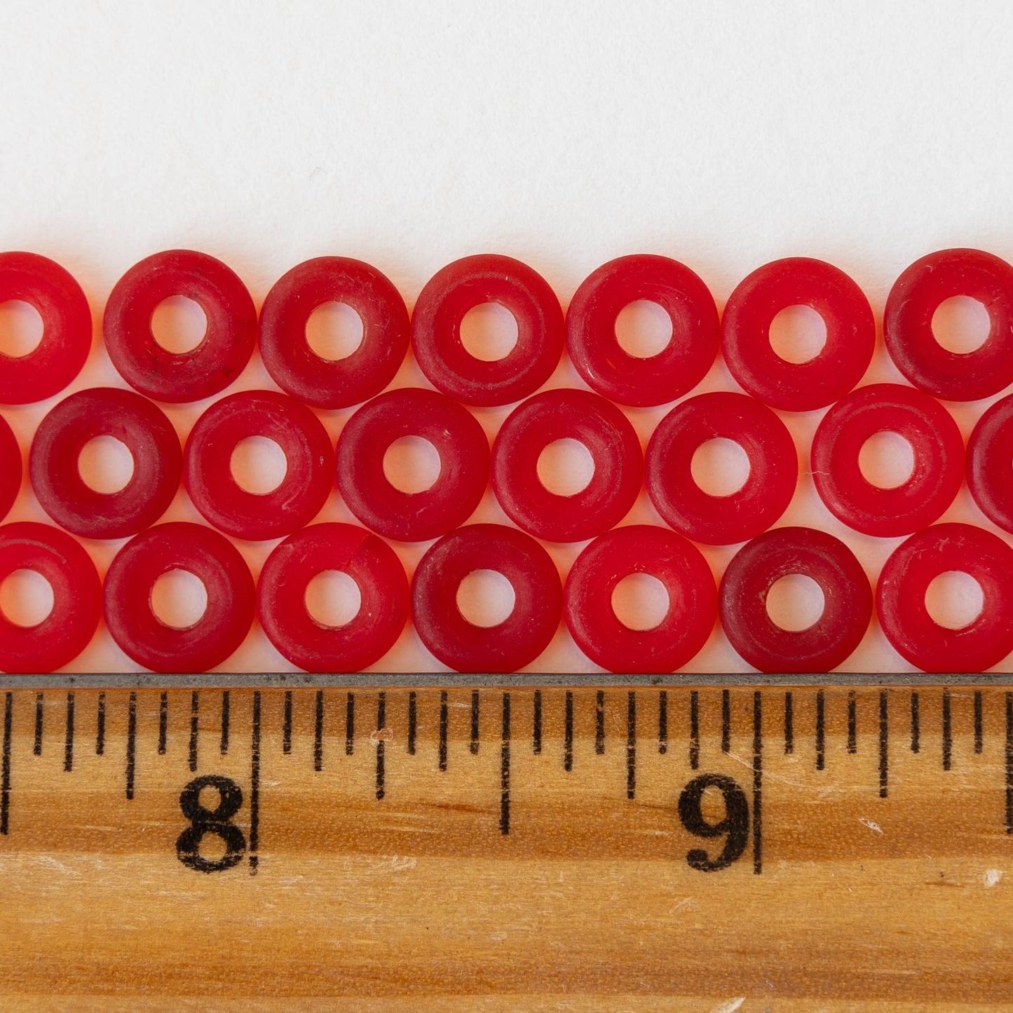 8mm Glass Ring Beads - Matte Red - 50 or 100 Beads