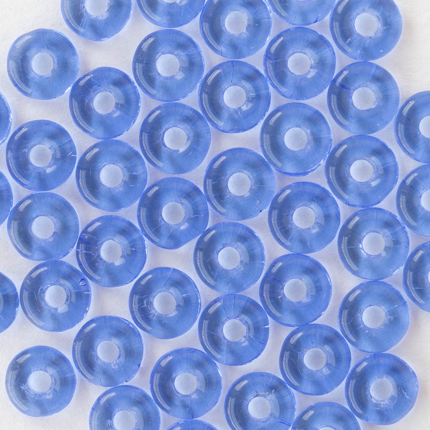 8mm Glass Ring Beads - Transparent Sapphire Blue - 50 or 100 Beads