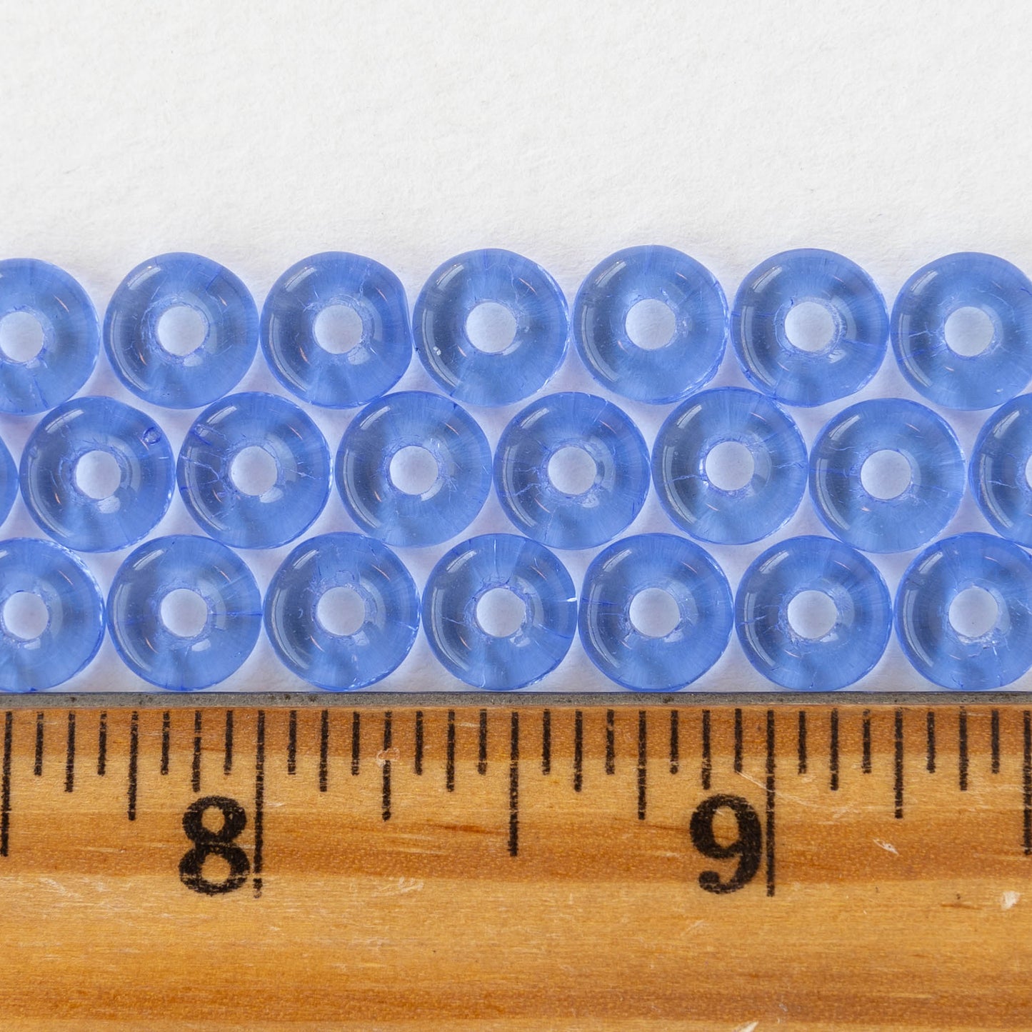 8mm Glass Ring Beads - Transparent Sapphire Blue - 50 or 100 Beads