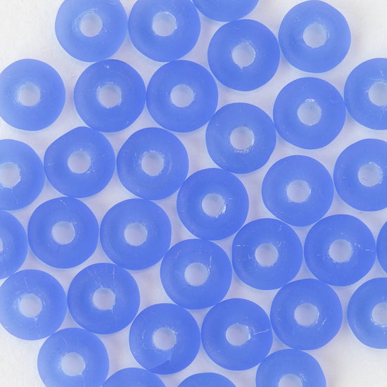 8mm Glass Ring Beads - Matte Sapphire Blue - 50 or 100 Beads