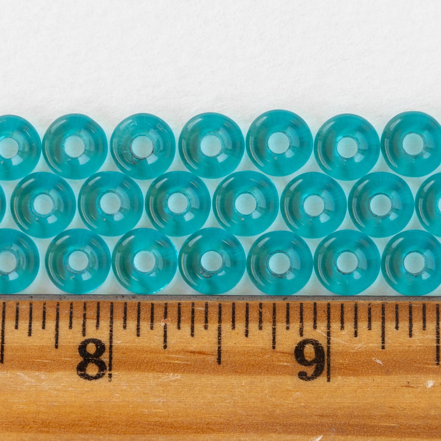 8mm Glass Ring Beads -Transparent Teal Blue - 50 or 100 Beads