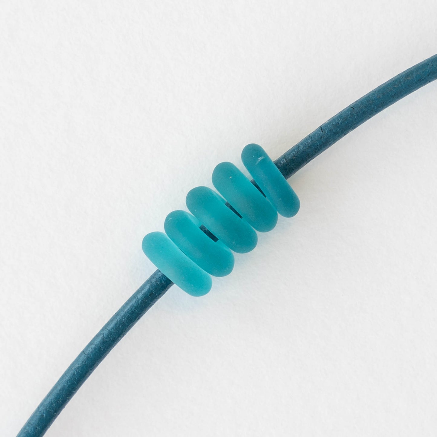 8mm Glass Ring Beads - Matte Teal Blue - 50 or 100 Beads