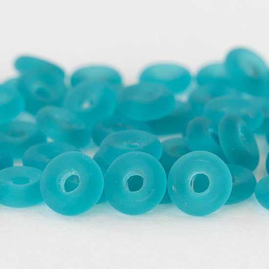 8mm Glass Ring Beads - Matte Teal Blue - 50 or 100 Beads