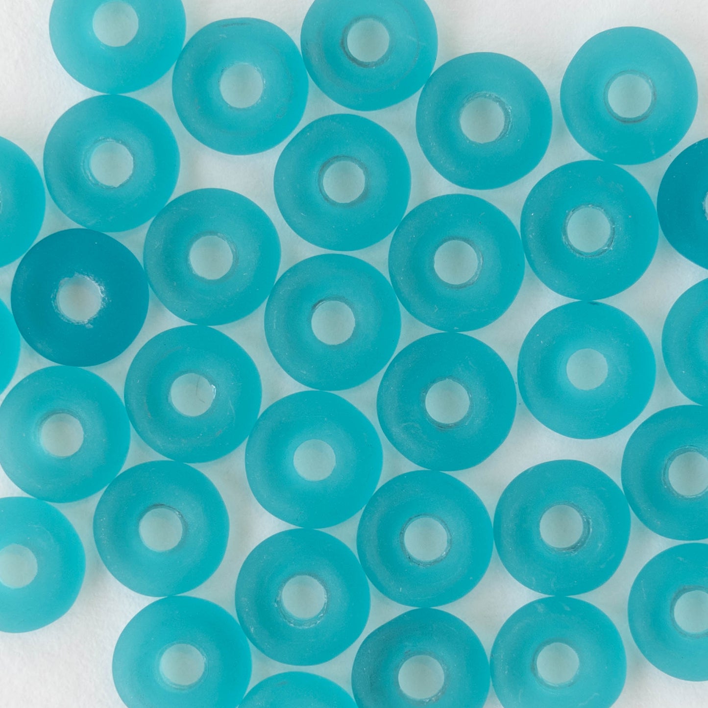 8mm Glass Ring Beads - Matte Teal Blue - 50 or 100 Beads