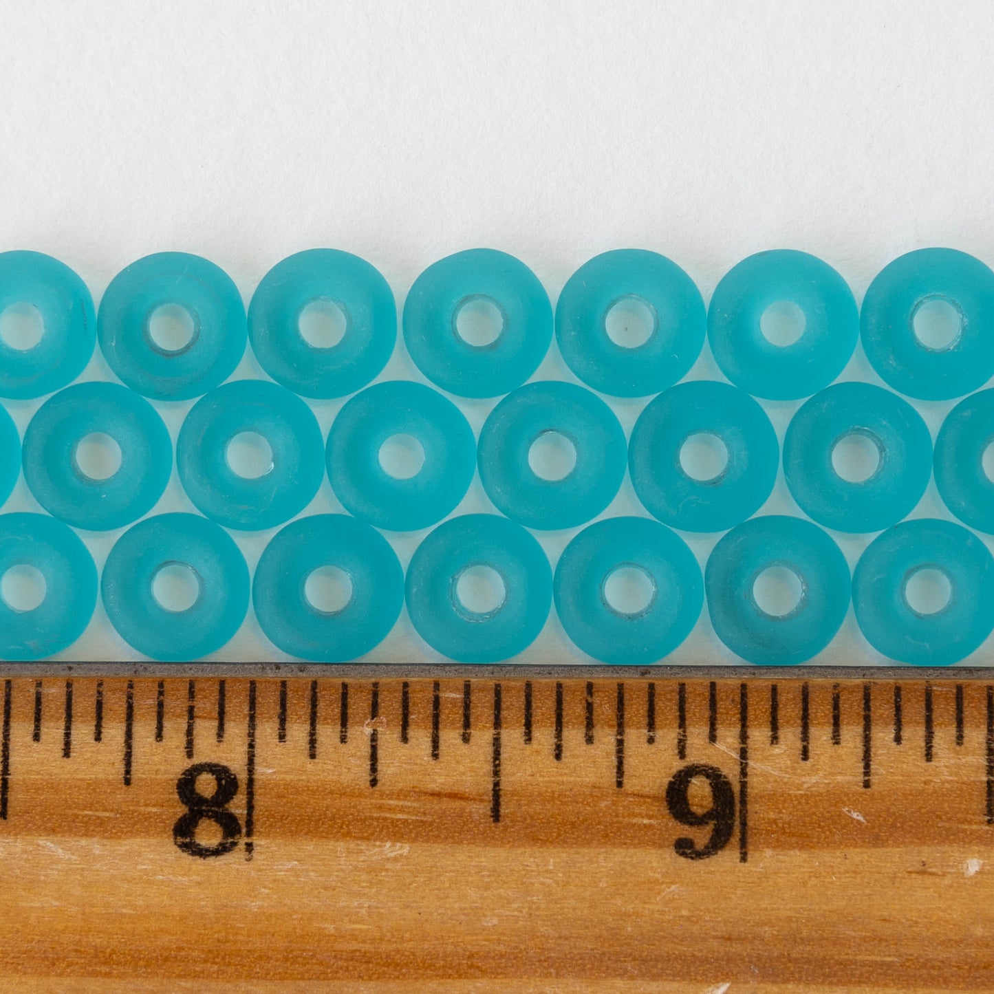 8mm Glass Ring Beads - Matte Teal Blue - 50 or 100 Beads