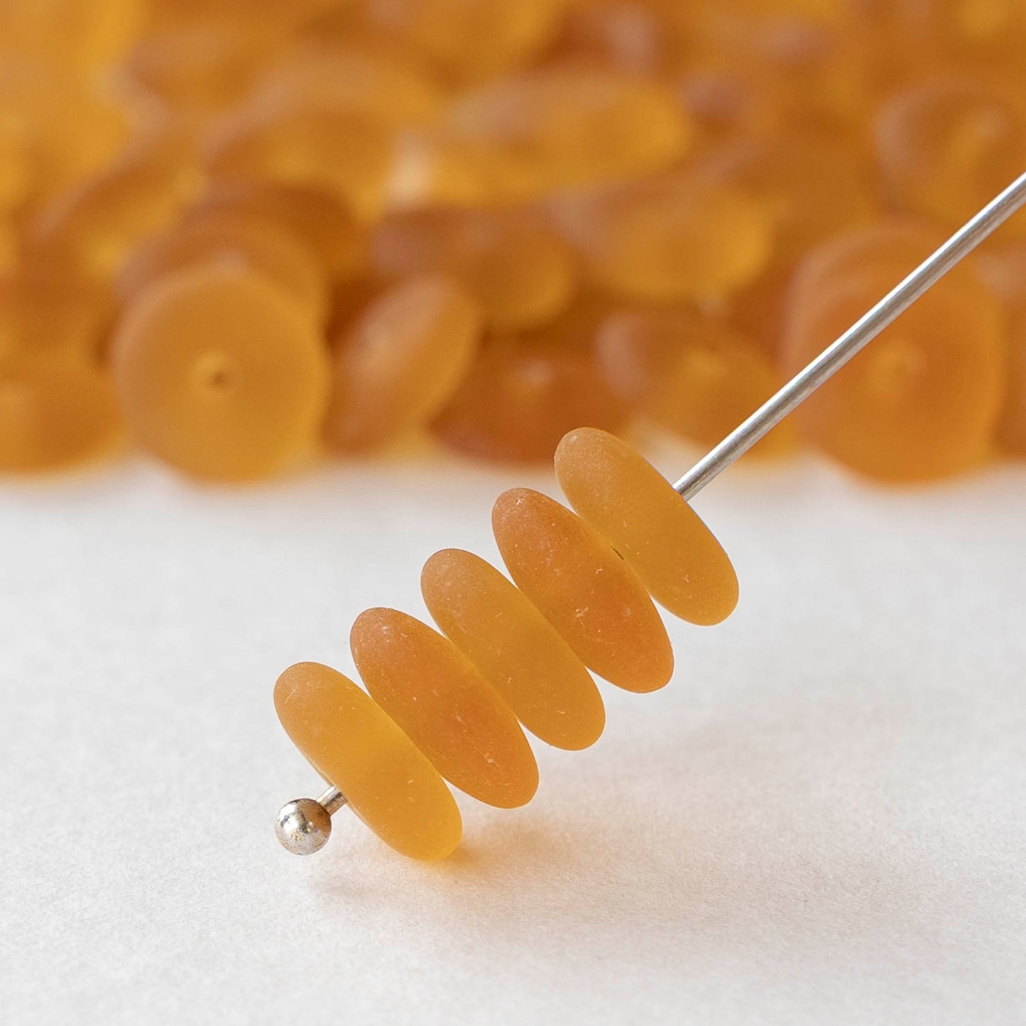8mm Glass Rondelle Beads - Matte Amber - 50 Beads