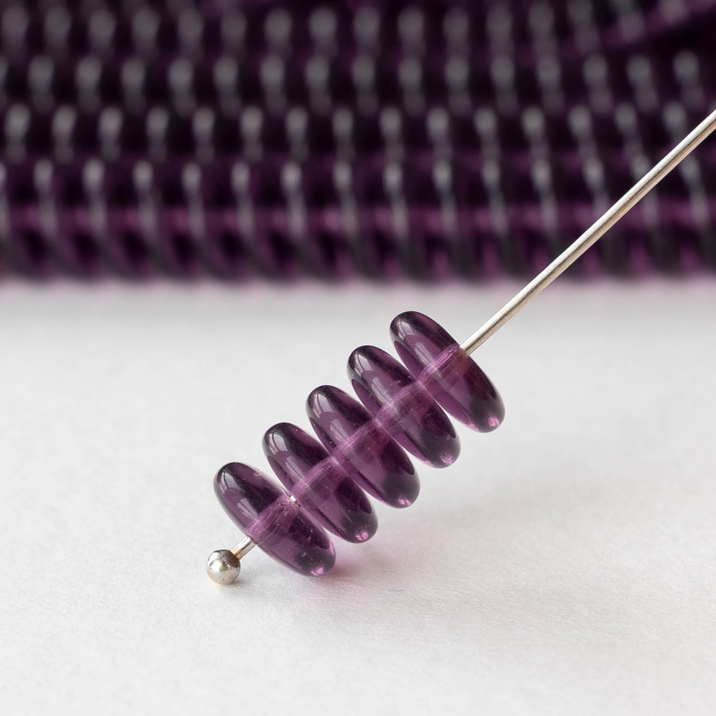 8mm Glass Rondelle Beads - Transparent Amethyst - 30 Beads