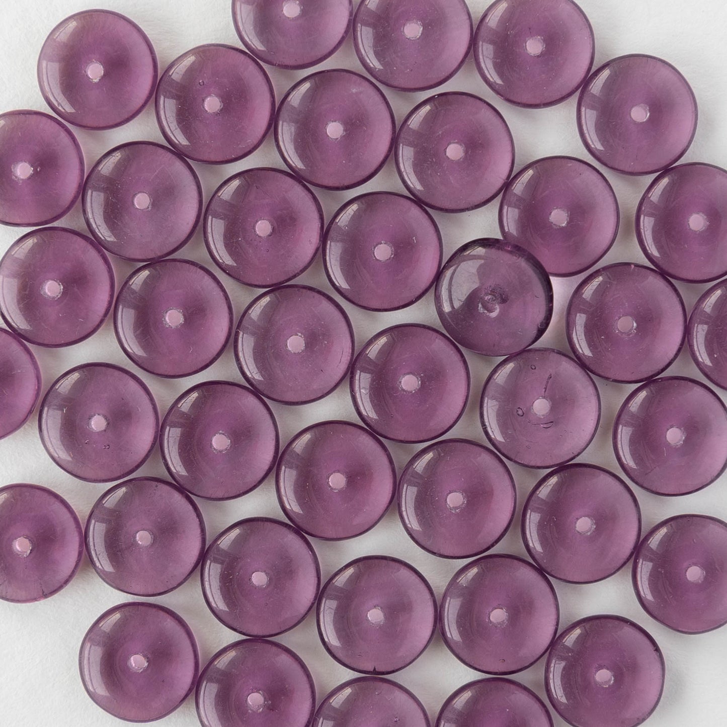 8mm Glass Rondelle Beads - Transparent Amethyst - 30 Beads