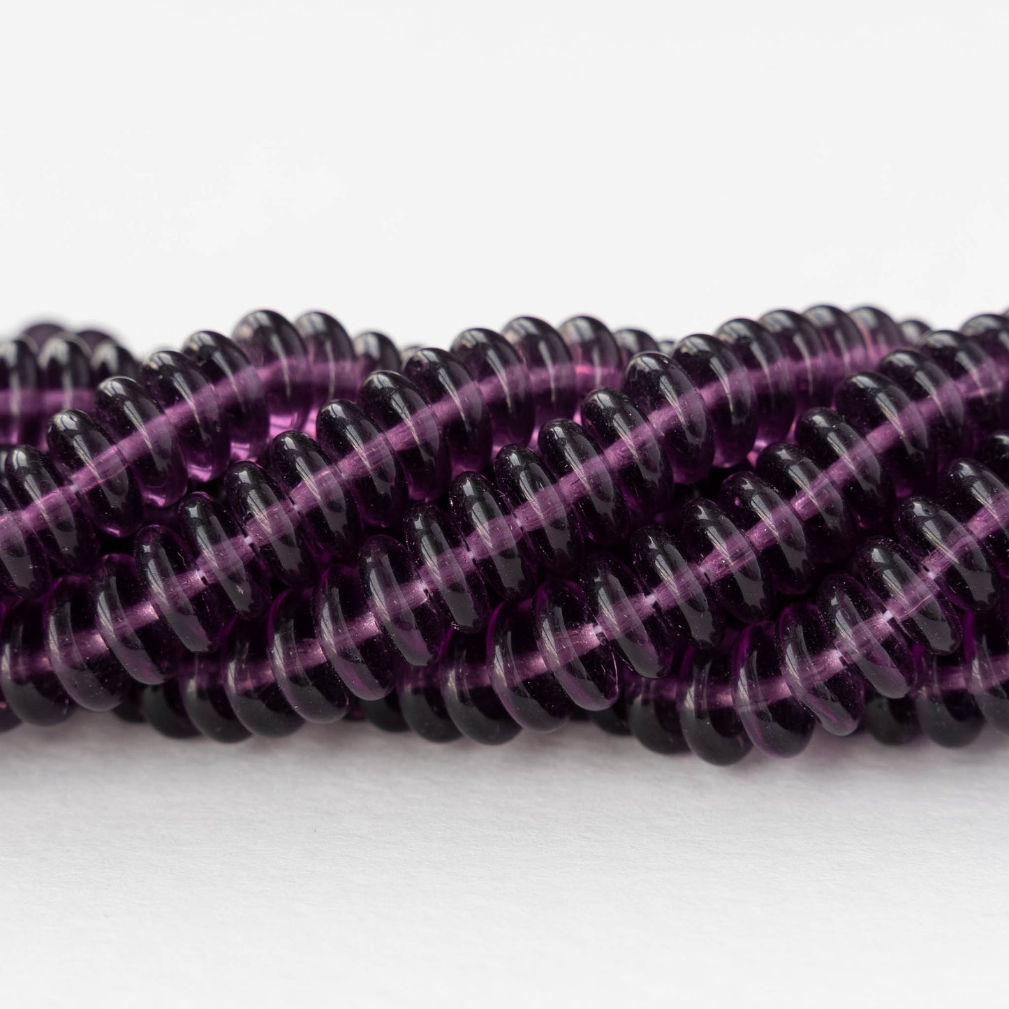 8mm Glass Rondelle Beads - Transparent Amethyst - 30 Beads