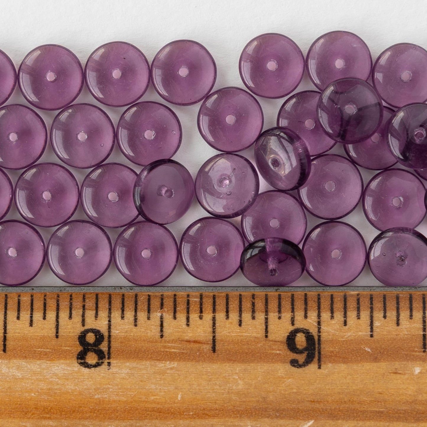 8mm Glass Rondelle Beads - Transparent Amethyst - 30 Beads