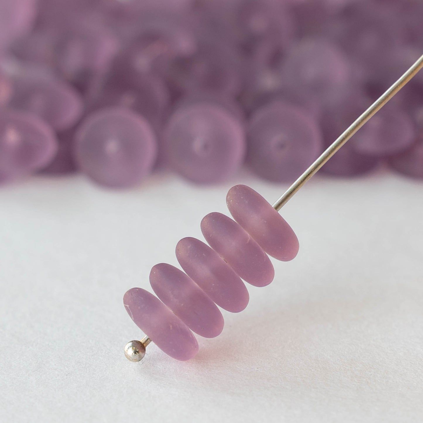 8mm Glass Rondelle Beads - Amethyst Matte - 30 Beads