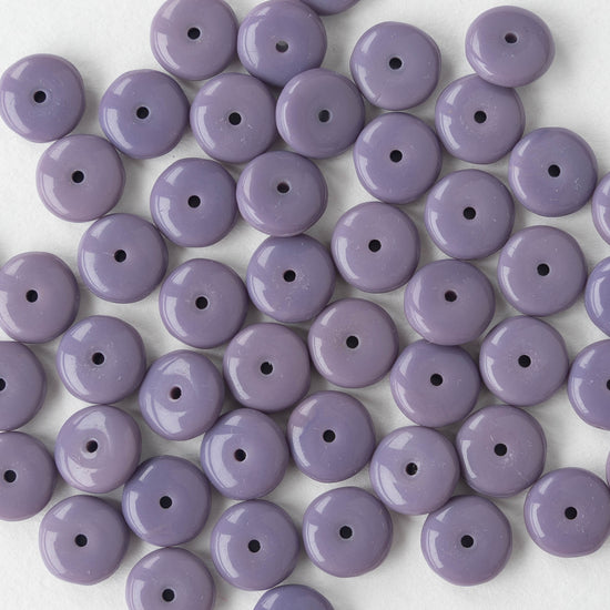 8mm Rondelle Beads - Opaque Lavender Purple - 30 Beads