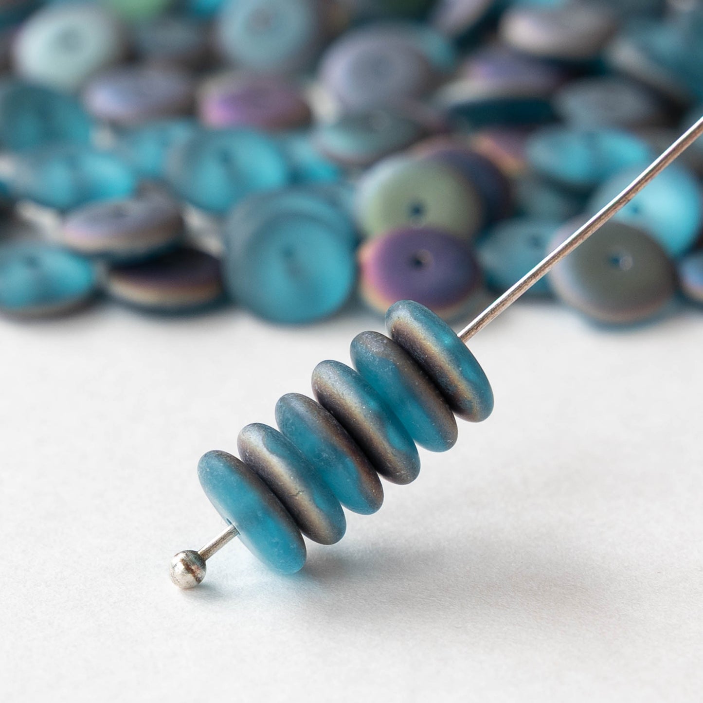 8mm Glass Rondelle Bead - Matte Aqua Vitrail - 50 Beads