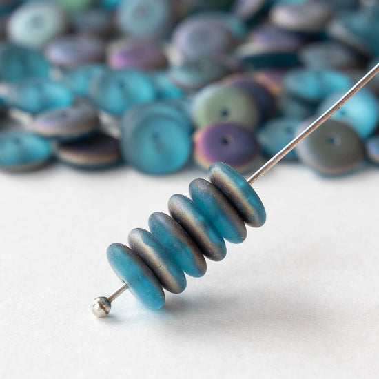 8mm Glass Rondelle Bead - Matte Aqua Vitrail - 50 Beads