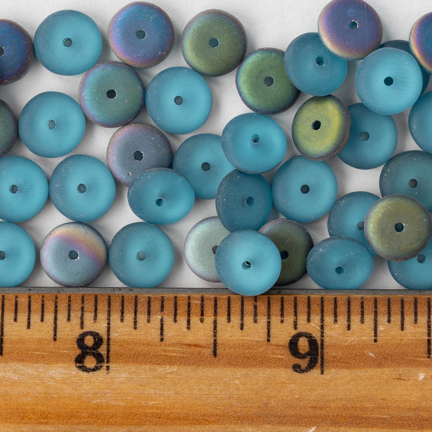 8mm Glass Rondelle Bead - Matte Aqua Vitrail - 50 Beads