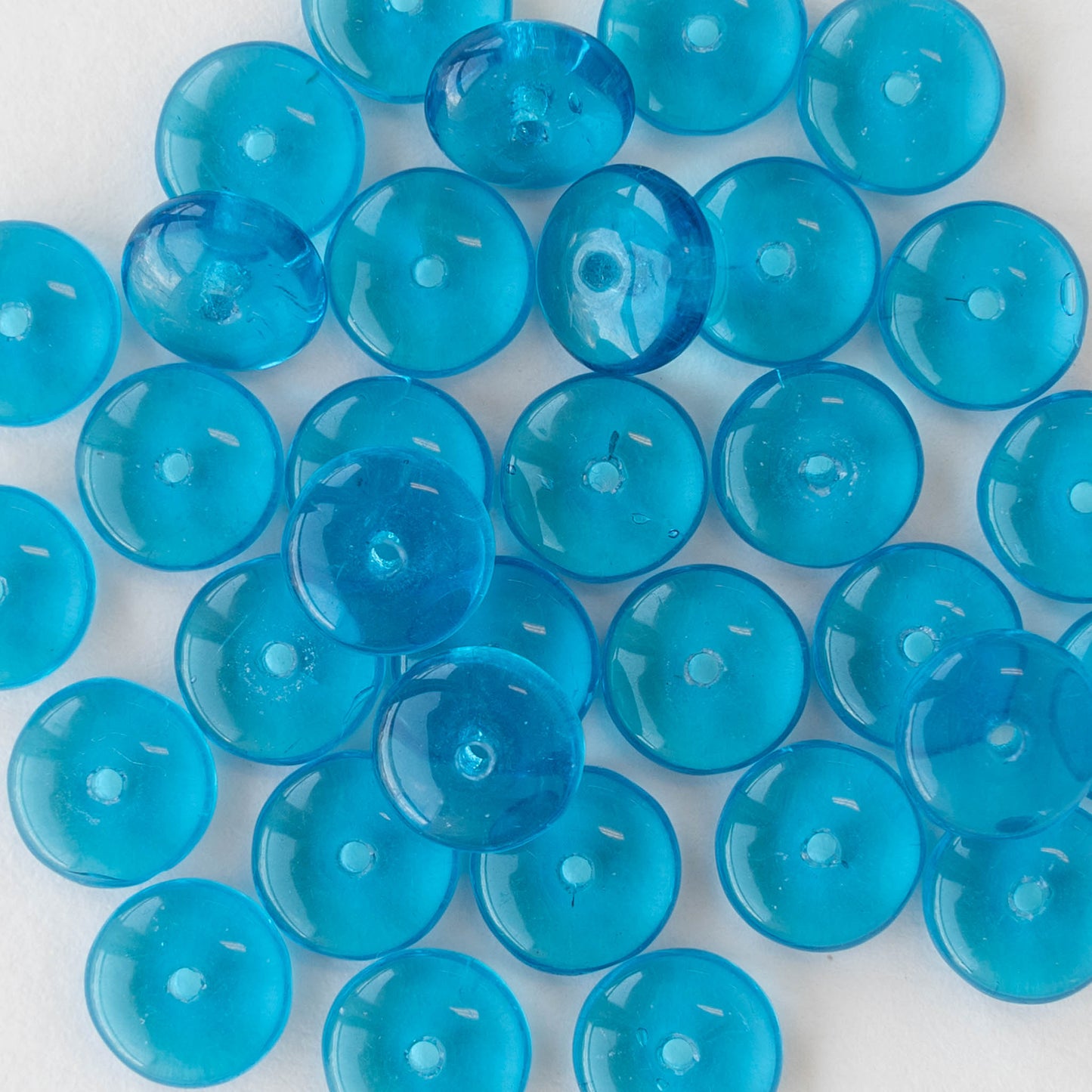 8mm Glass Rondelle Beads - Transparent Dark Aqua - 50 Beads