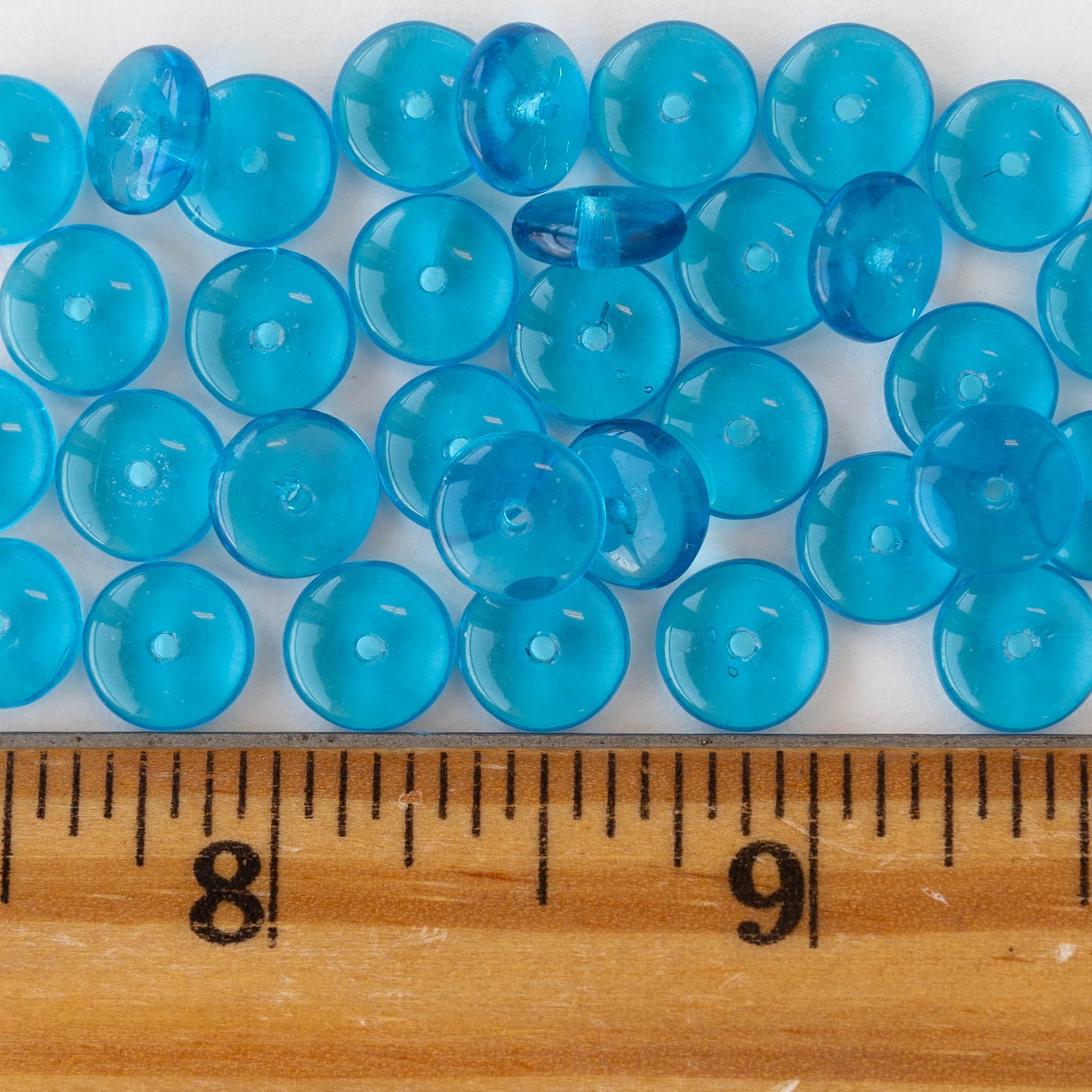 8mm Glass Rondelle Beads - Transparent Dark Aqua - 50 Beads