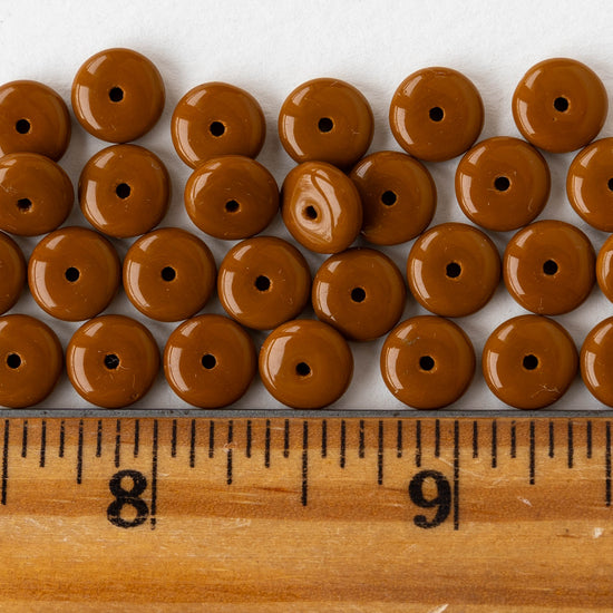 8mm Glass Rondelle Bead - Opaque Brown - 50 Beads