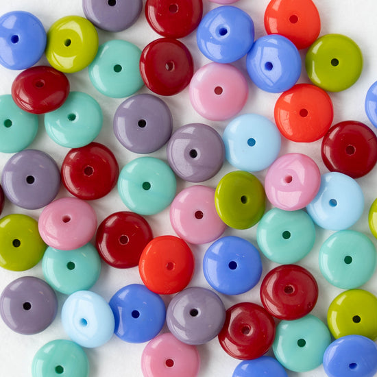 8mm Glass Rondelle Bead - Opaque Mix - 100