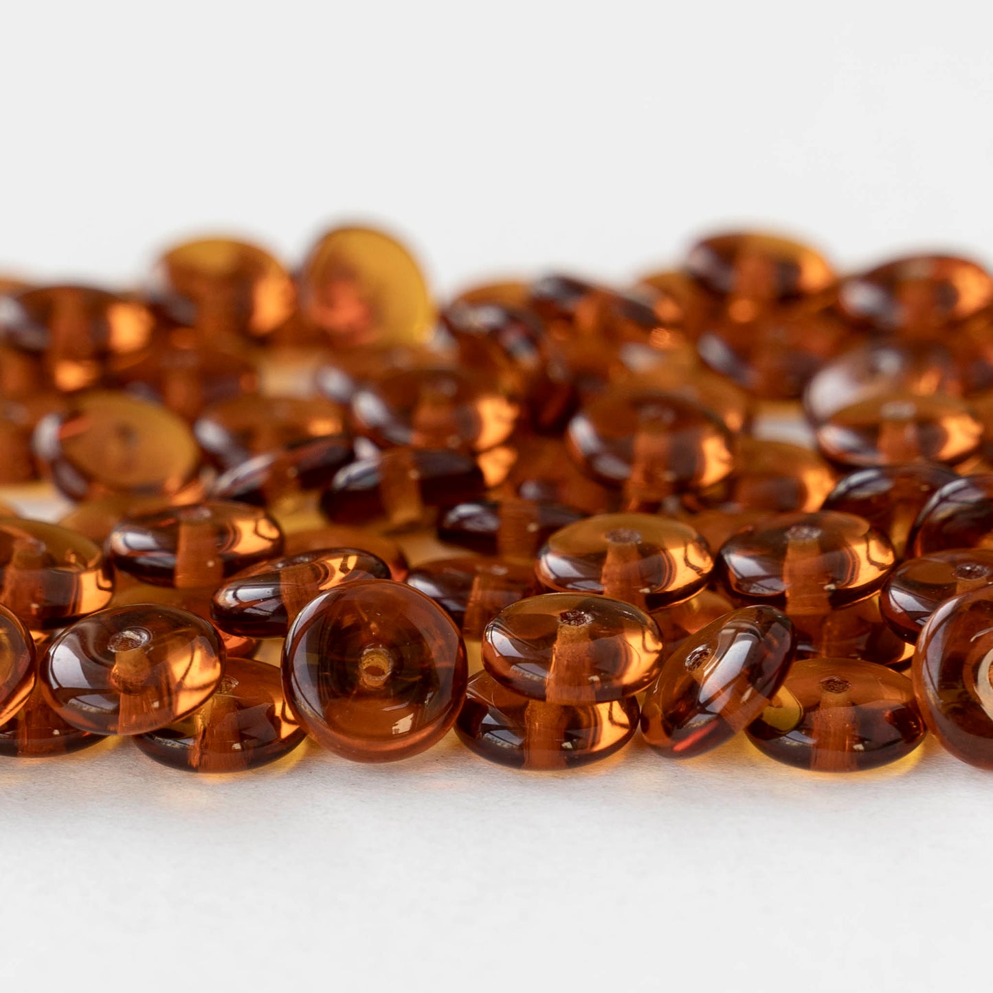 8mm Glass Rondelle Beads - Dark Amber - 30 Beads