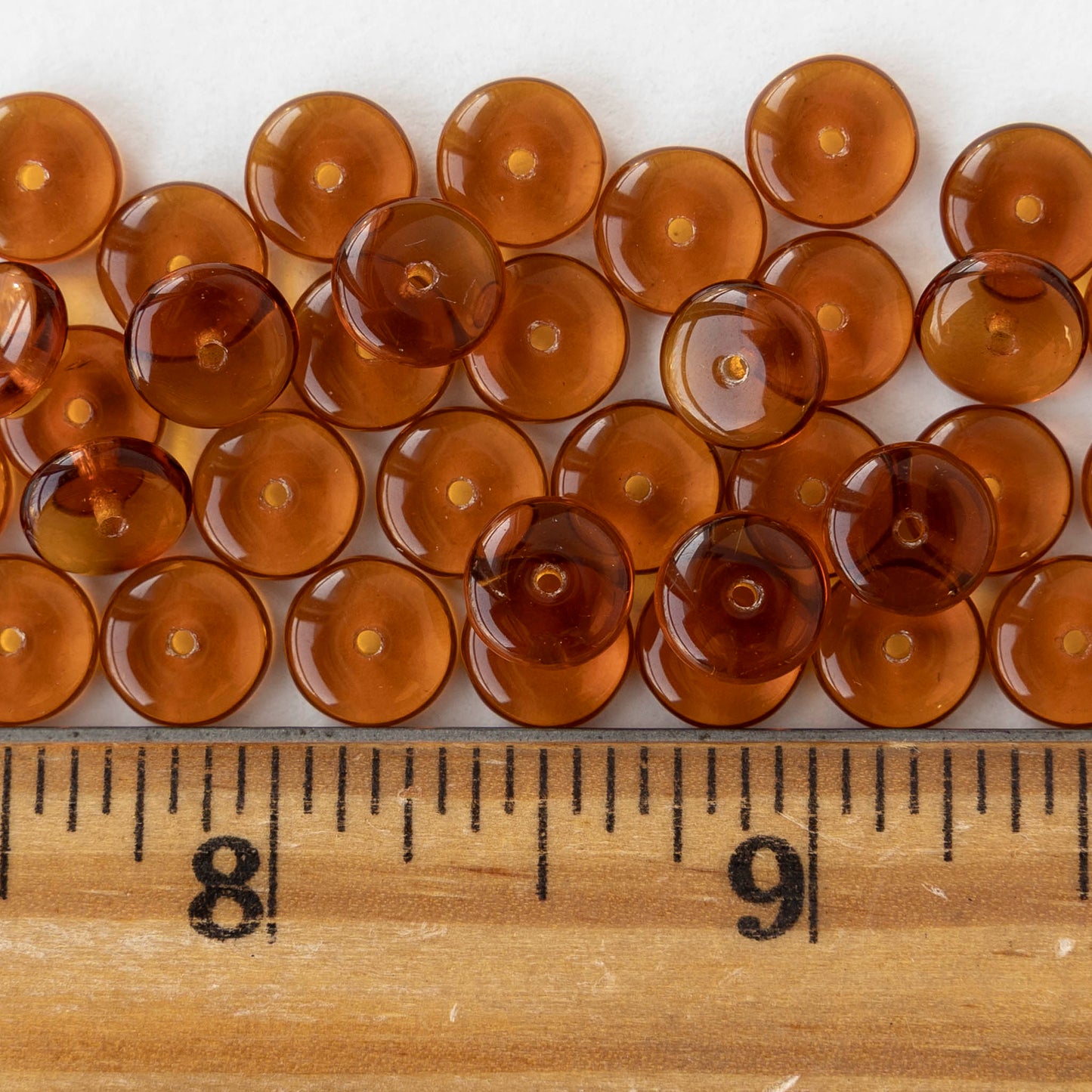 8mm Glass Rondelle Beads - Dark Amber - 30 Beads