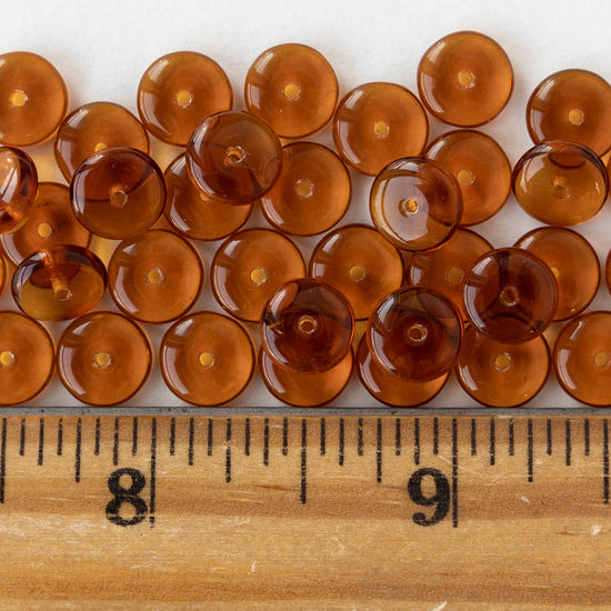 8mm Glass Rondelle Beads - Dark Amber - 30 Beads