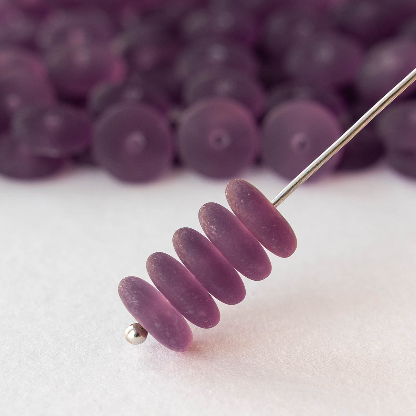 8mm Glass Rondelle Beads - Dark Amethyst Matte - 30 Beads