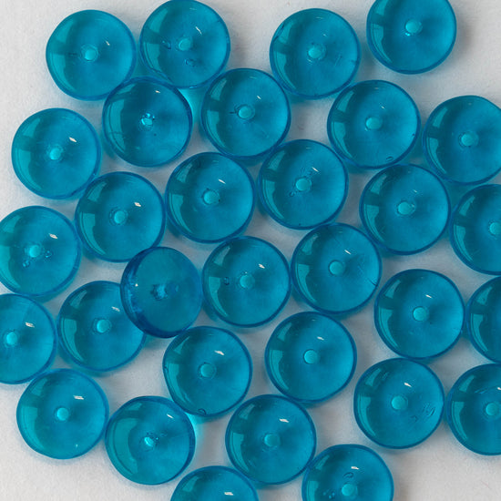 8mm Glass Rondelle Beads - Capri Blue - 50 Beads