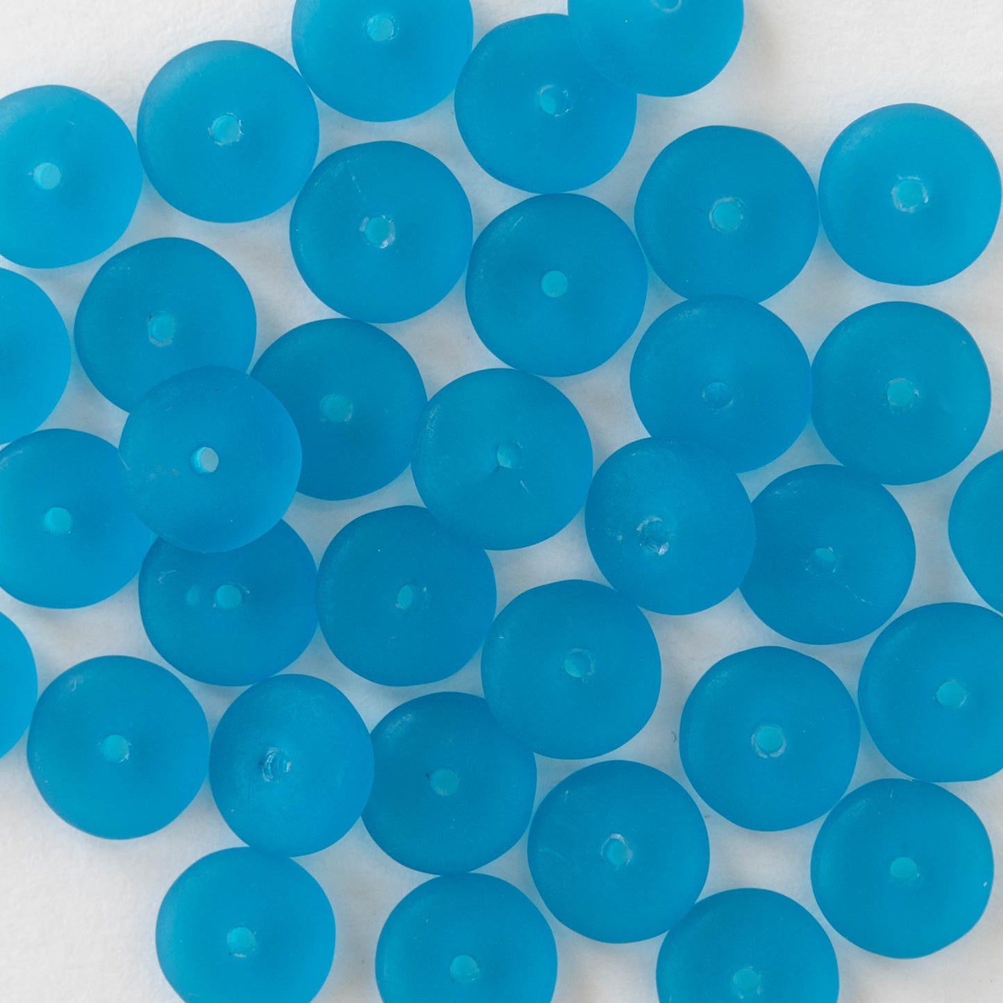 8mm Glass Rondelle Beads - Matte Dark Aqua - 50 Beads