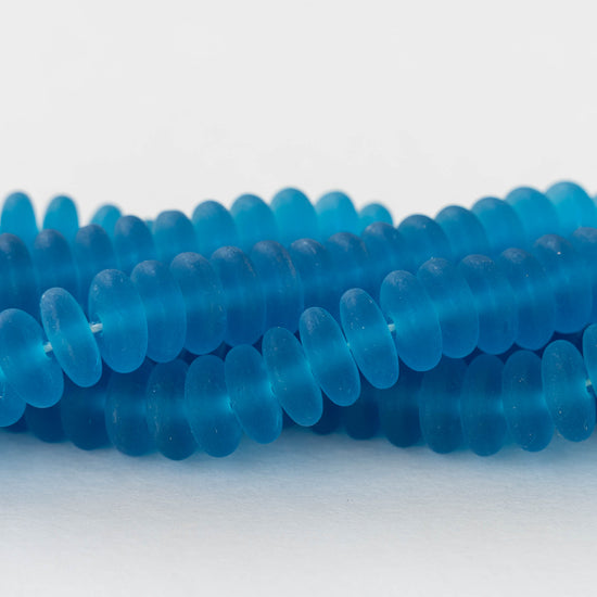 8mm Glass Rondelle Beads - Matte Dark Aqua - 50 Beads