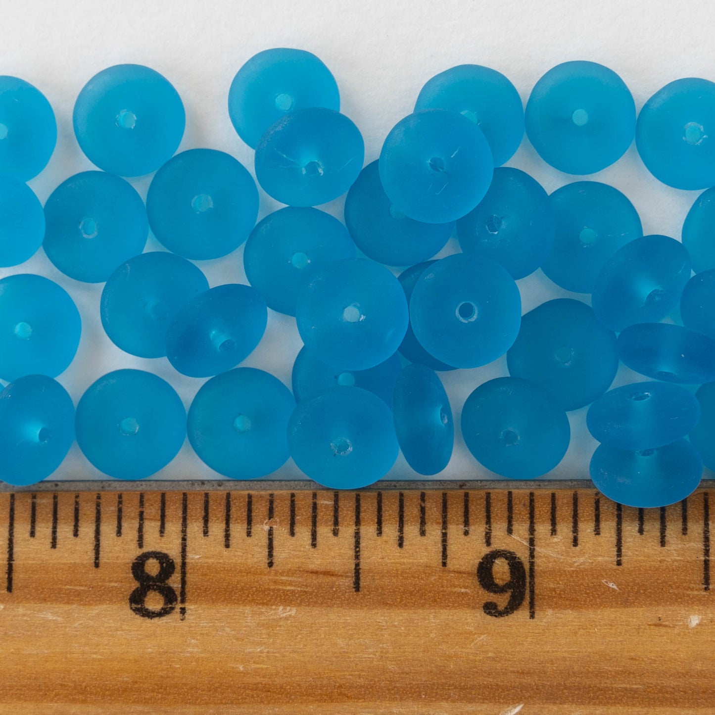 8mm Glass Rondelle Beads - Matte Dark Aqua - 50 Beads